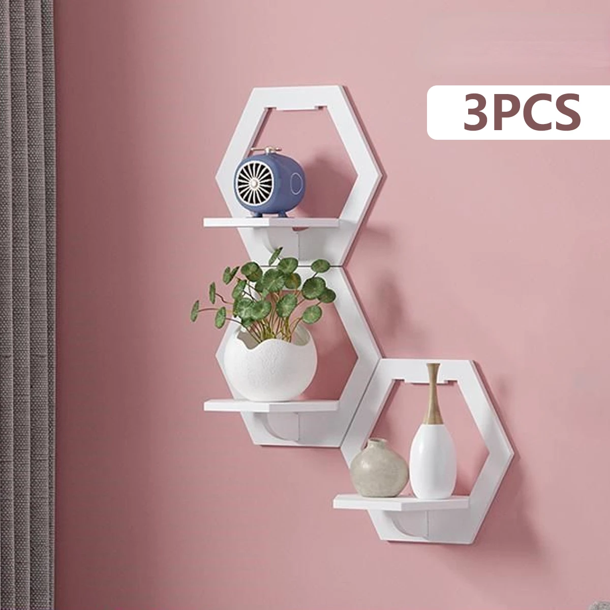 3 buah rak dinding segi enam g - Terracotta Pot ulasan dan harga