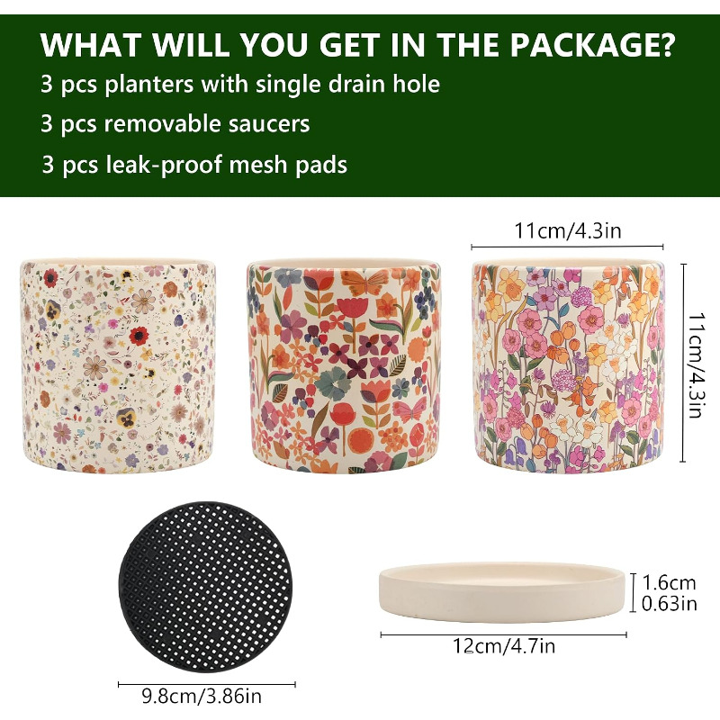 3 Buah Pot Keramik Motif Bunga - Snake Plant Ceramic ulasan dan harga